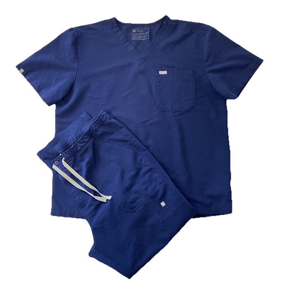 Figs Scrub Set Men 2XL SHORT Leon 3-pocket Top + Cairo Pants Short Navy Blue